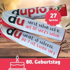 Schokoladenriegel mit lustigen Sprüchen als 80. Geburtstag Geschenk. "Wirst schon seh'n, mit 80 wird's schön!