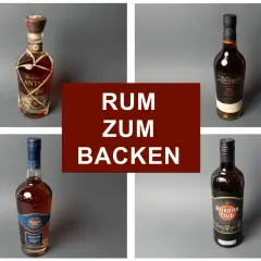 Vier Flaschen Rum, ideal zum Backen: Mount Gay XO, Zacapa 23, Havana Club Selección und Havana Club 7 Años.