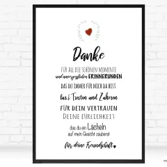 Ein Bild mit der Aufschrift "Danke" für schöne Momente, Erinnerungen, Trost und Zuhören. Es ist eine schöne Art, jemandem danke zu sagen.