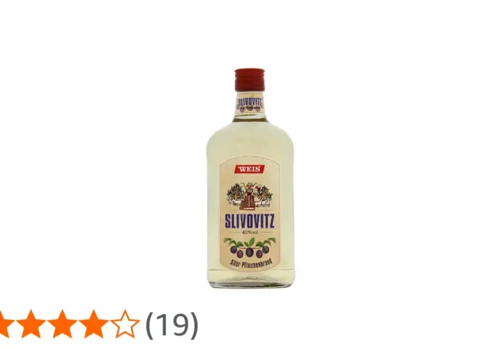 Flasche Slivovitz mit 40% vol. und dem Hinweis "Alter Pflaumenbrand".