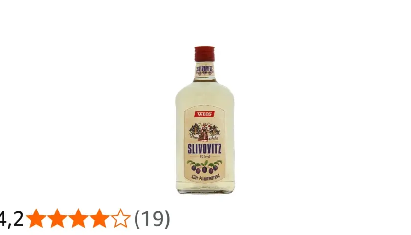 Flasche Slivovitz mit 40% vol. und dem Hinweis "Alter Pflaumenbrand".