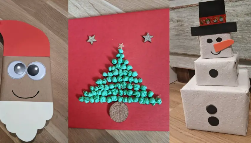 Kreative kinder geschenk einpacken ideen: Nikolaus, Weihnachtsbaum-Karte & Schneemann-Geschenk.
