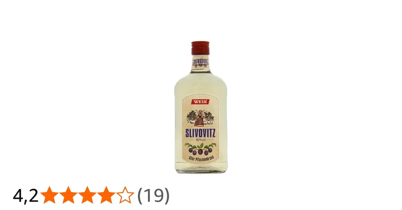 Flasche Slivovitz mit 40% vol. und dem Hinweis "Alter Pflaumenbrand".
