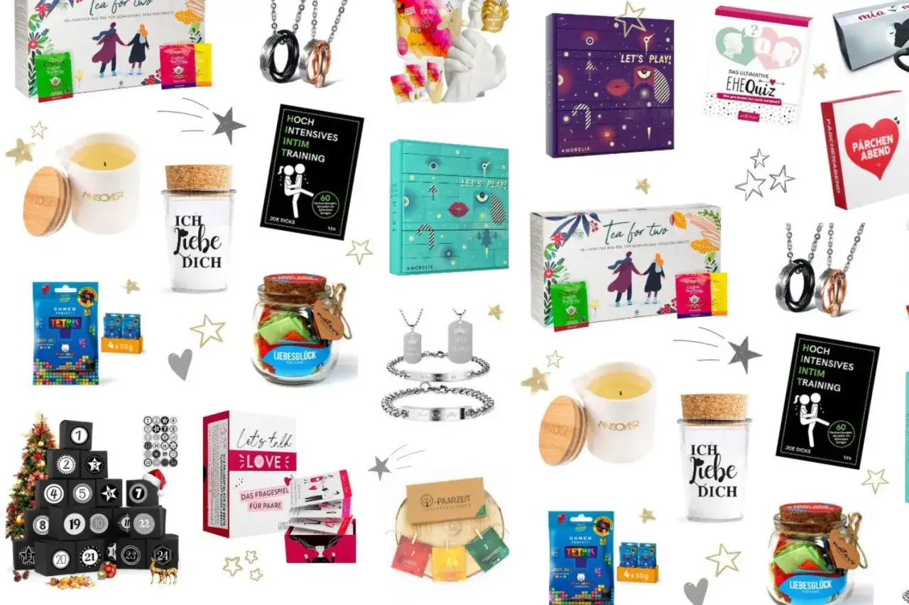 Adventskalender-Partner-Ideen: Tee für zwei, Spiele, Kerzen und Schmuck für Paare.