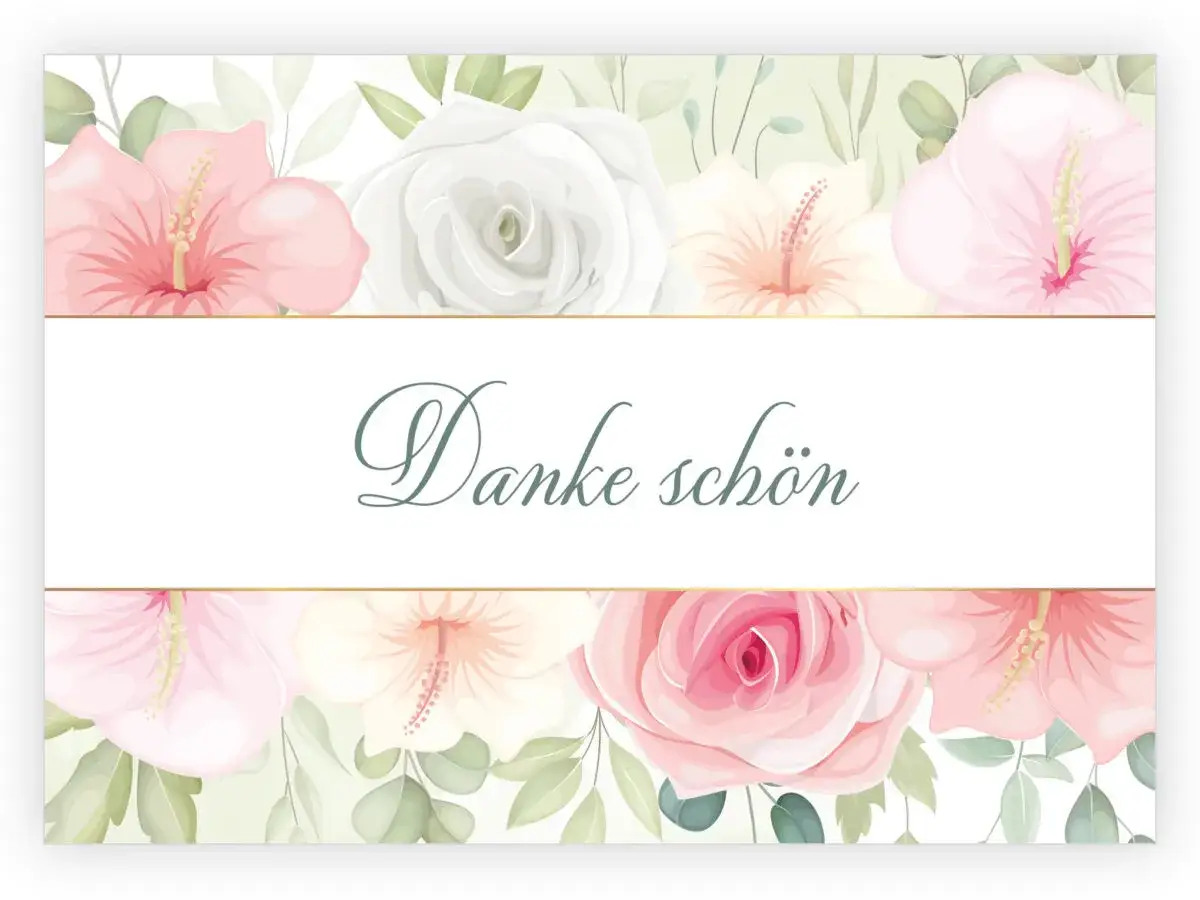 Blumen und Blätter umrahmen die Worte