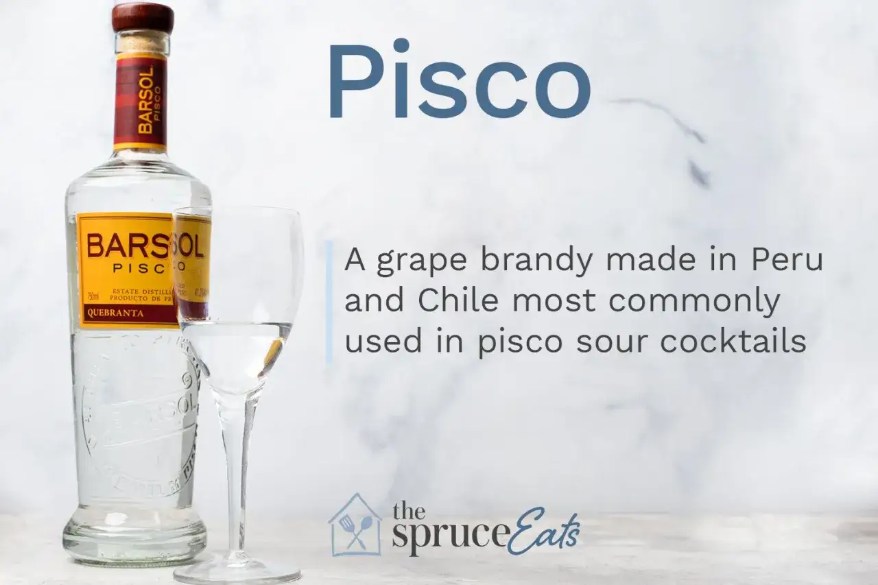 Pisco ist ein Traubenschnaps aus Peru und Chile, oft in Pisco Sour Cocktails verwendet.